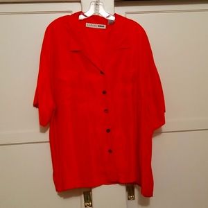 Claus Woman Orange Silk Short Sleeve Button Down Shirt Size 18W